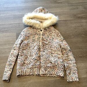 Mismash Multicolored Spain Crochet Mohair Zip Hoodie Lightweight Sweater Jacket